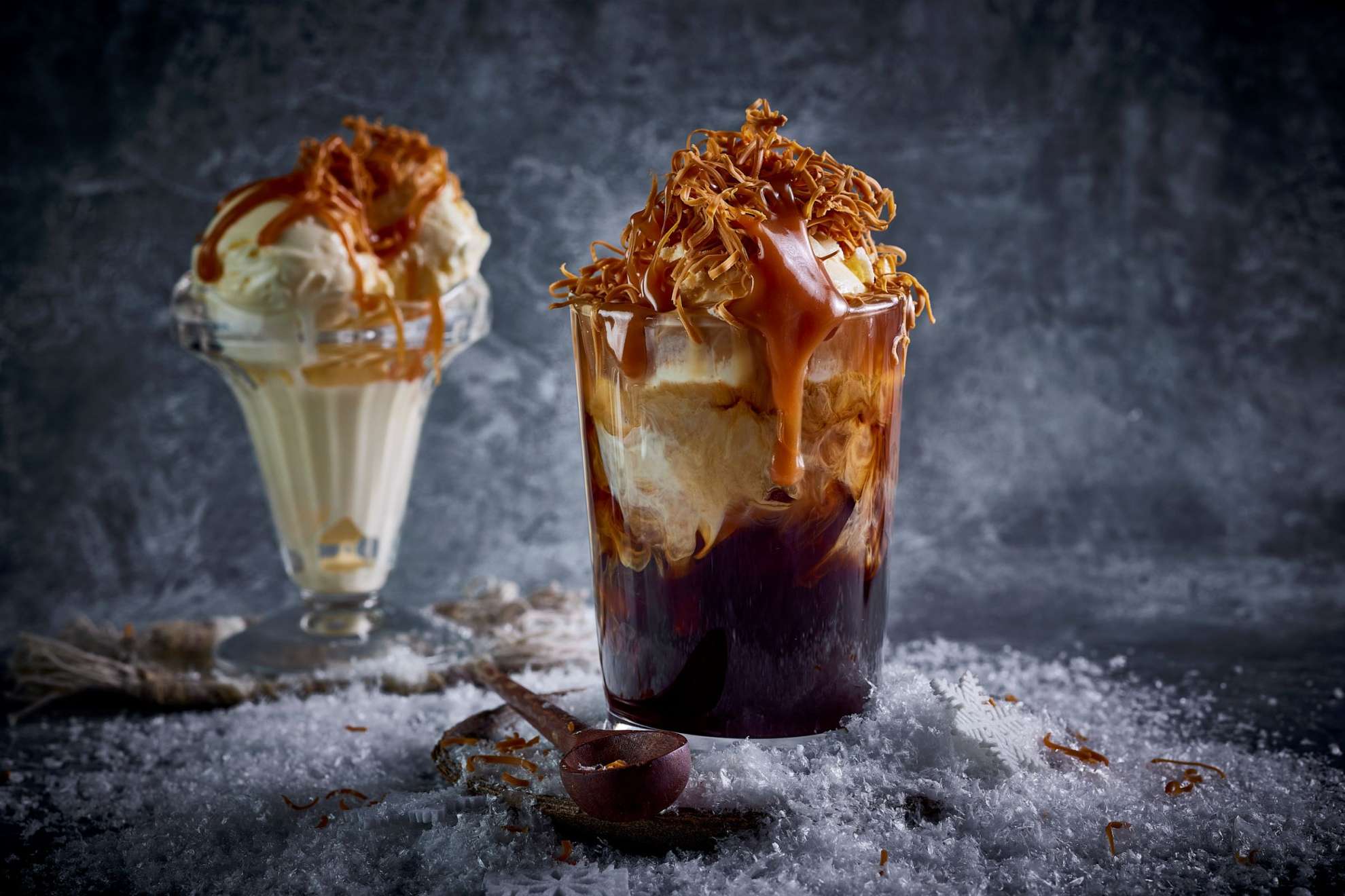 Ice cream and iced coffee with Brunost™ topping 